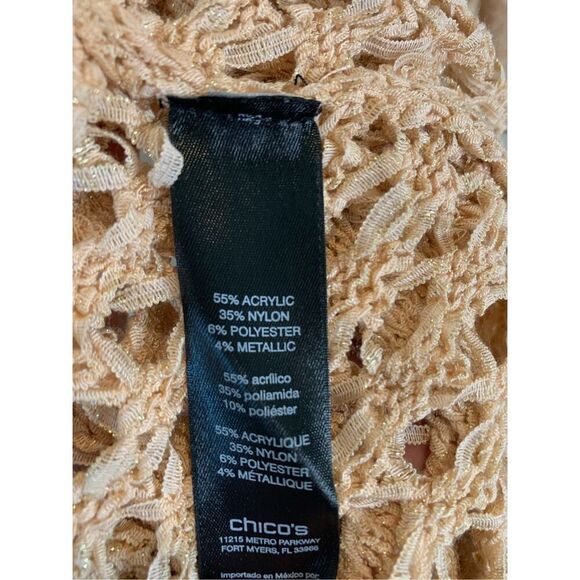 Chicos Size 2 (12/14) Sweater Womens Pink Cardigan Shimmer Open Knit Fringe Fron - Picture 6 of 6